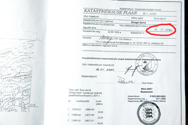 Võru vallas koostatud ja maa-ametis registreeritud katastriüksuse plaan, kus on näha kuupäeva muutmine pliiatsiga.  INNO TÄHISMAA