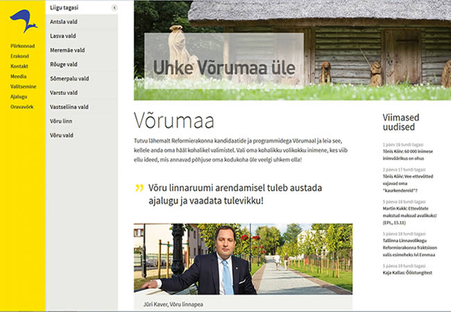 Pilt www.reform.ee kodulehelt, kus linnapeaks on veel märgitud Jüri Kaver.