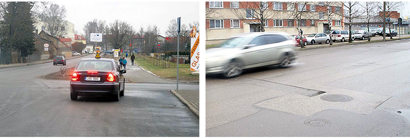 1. Ohtlik koht Võru linnas Jüri tänaval turu juures, kus autojuht võib tähistuse puudumise ja pimeda tänava tõttu sõita kõnniteele või kraavi. 2. Pikemat aega kinni ajamata teega risti olev kraav Vilja tänaval Selveri juures. FOTO: Inno Tähismaa