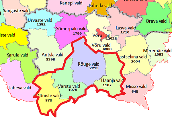 Rõuge, Haanja, Varstu ja Mõniste vallas elab kokku 5268 inimest.