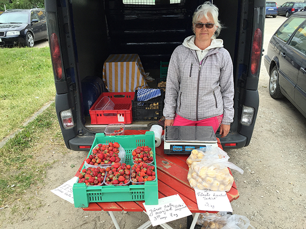 Järve talu perenaine Küllike on maasikakasvatusega tegelenud juba paarkümmend aastat. Eile oldi Võrus lausa kahe müügipunktiga. 	Foto: KADI ANNOM