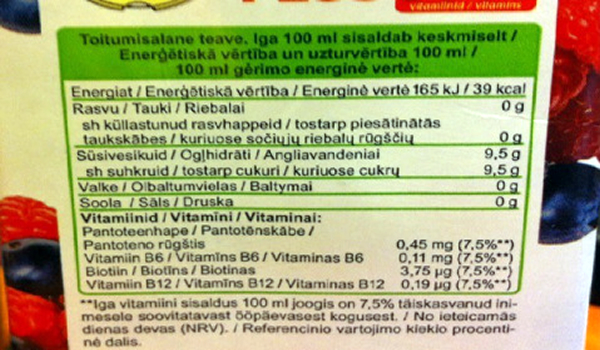 Milline on kohustuslik teave? energiasisaldus (kJ ja kcal); rasvad, sh küllastunud rasvhapped; süsivesikud, sh suhkrud; valgud sool (arvutatakse kogu toidus sisalduva naatriumi baasil, seetõttu võib mõnede toodete puhul olla märgitud, et soolasisaldus tuleneb ainult loodusliku naatriumi olemasolust)