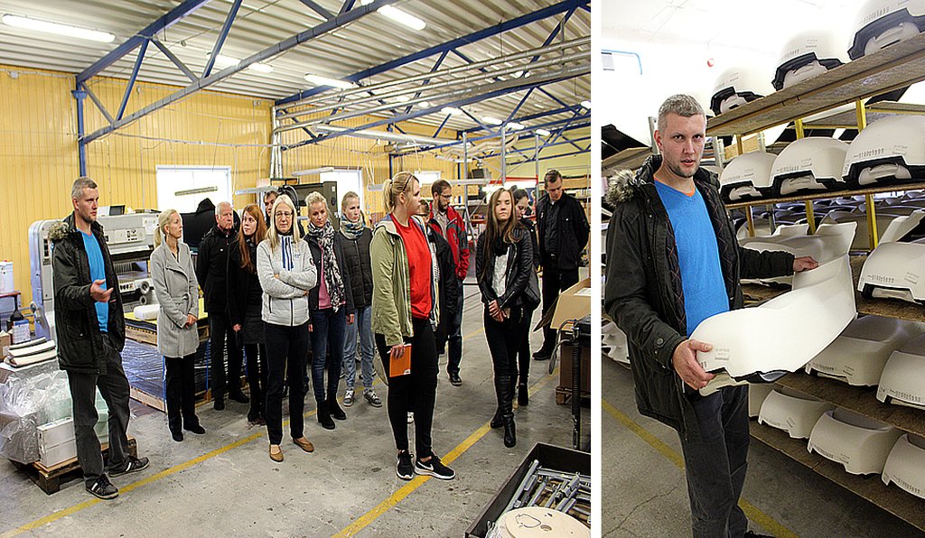 Estelaxe kvaliteedispetsialist Arthur Mücker näitab Kanada suurfirmale BRP toodetavaid mootorkelkude istmeid FOTO: Tomi Saluveer
