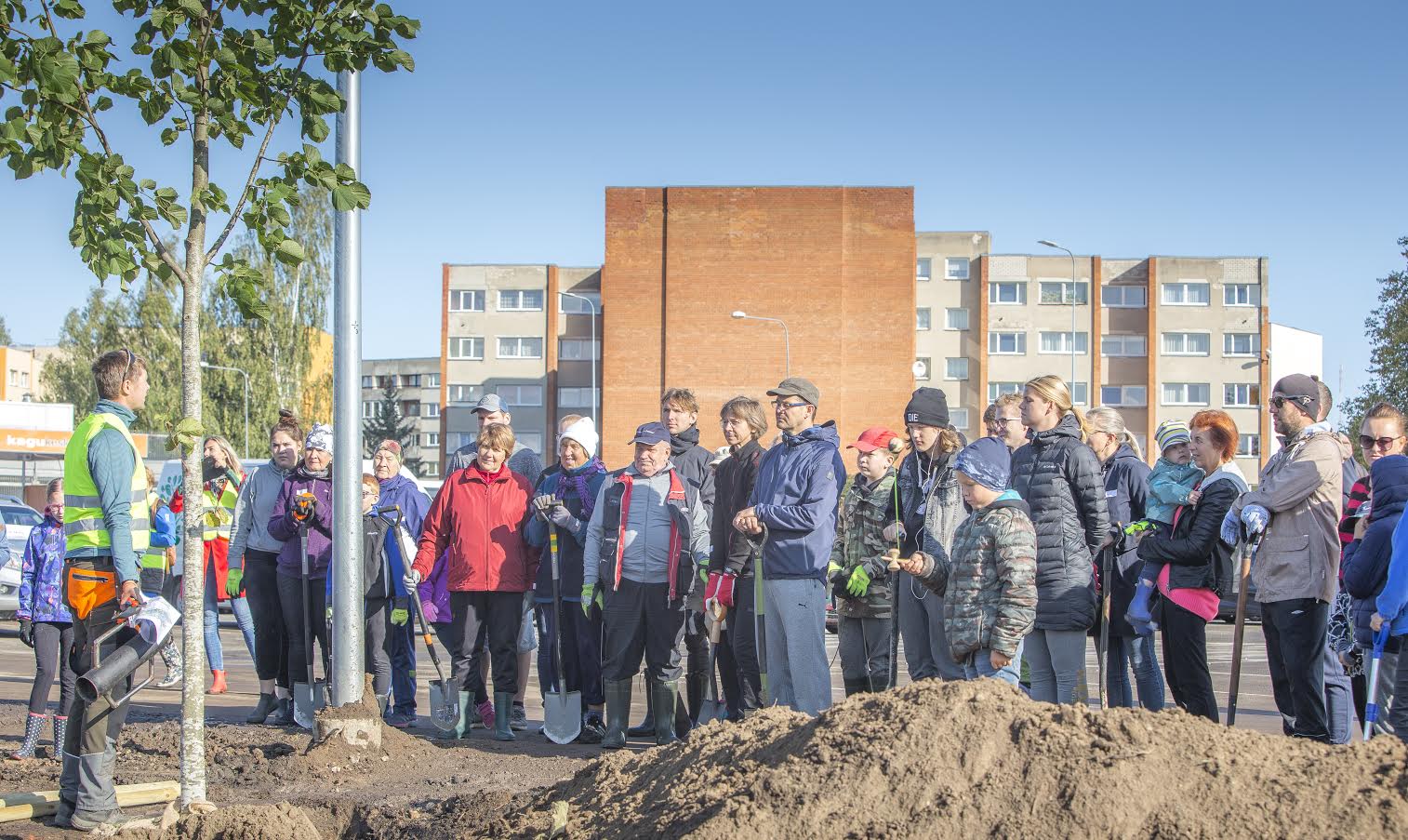 Koos juhendajatega oli laupäeva hommikul istutustalgutele tulnud ligi 400 inimest, mis Võru linna arendusnõuniku Tiina Hallimäe (väiksel pildil) sõnul oli oodatust veelgi suurem panus. Pargi lõpliku ilme saavutamiseks läheb veel aega, mil puud ning põõsad oma kasvu saavutavad. Rekreatsiooniala peaks valmima juba kuu jooksul. Fotod: AIGAR NAGEL