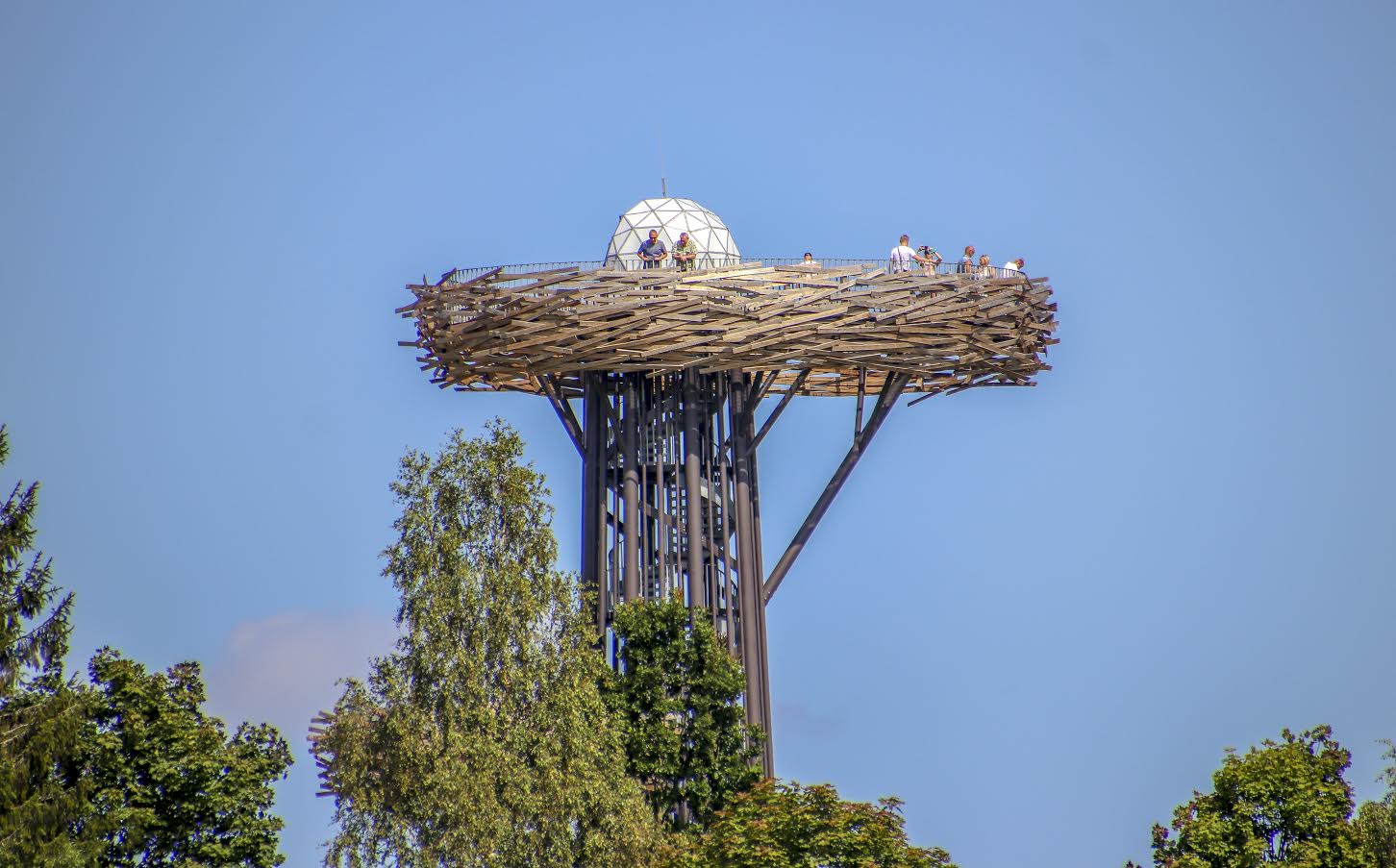 Rõuge vaatetorn on taas lahti ja tornis käies kehtib endiselt 2 + 2 reegel. Hoolimata torniehitajate tülist tõmbab torn külastajaid ligi tänu oma pilkupüüdvale konstruktsioonile. Foto: AIGAR NAGEL