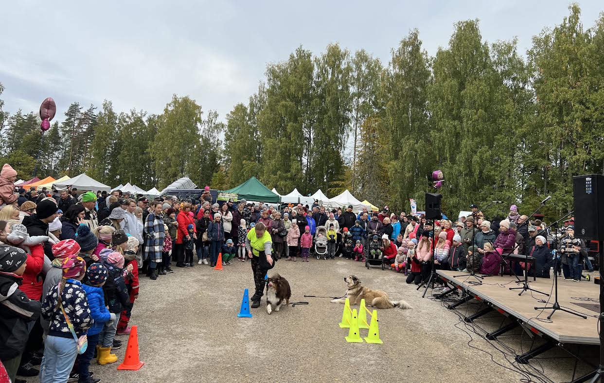 Laadalaval lõbustasid rahvast tsirkusekoerad Kaisukaru ja Lumelõvi.
