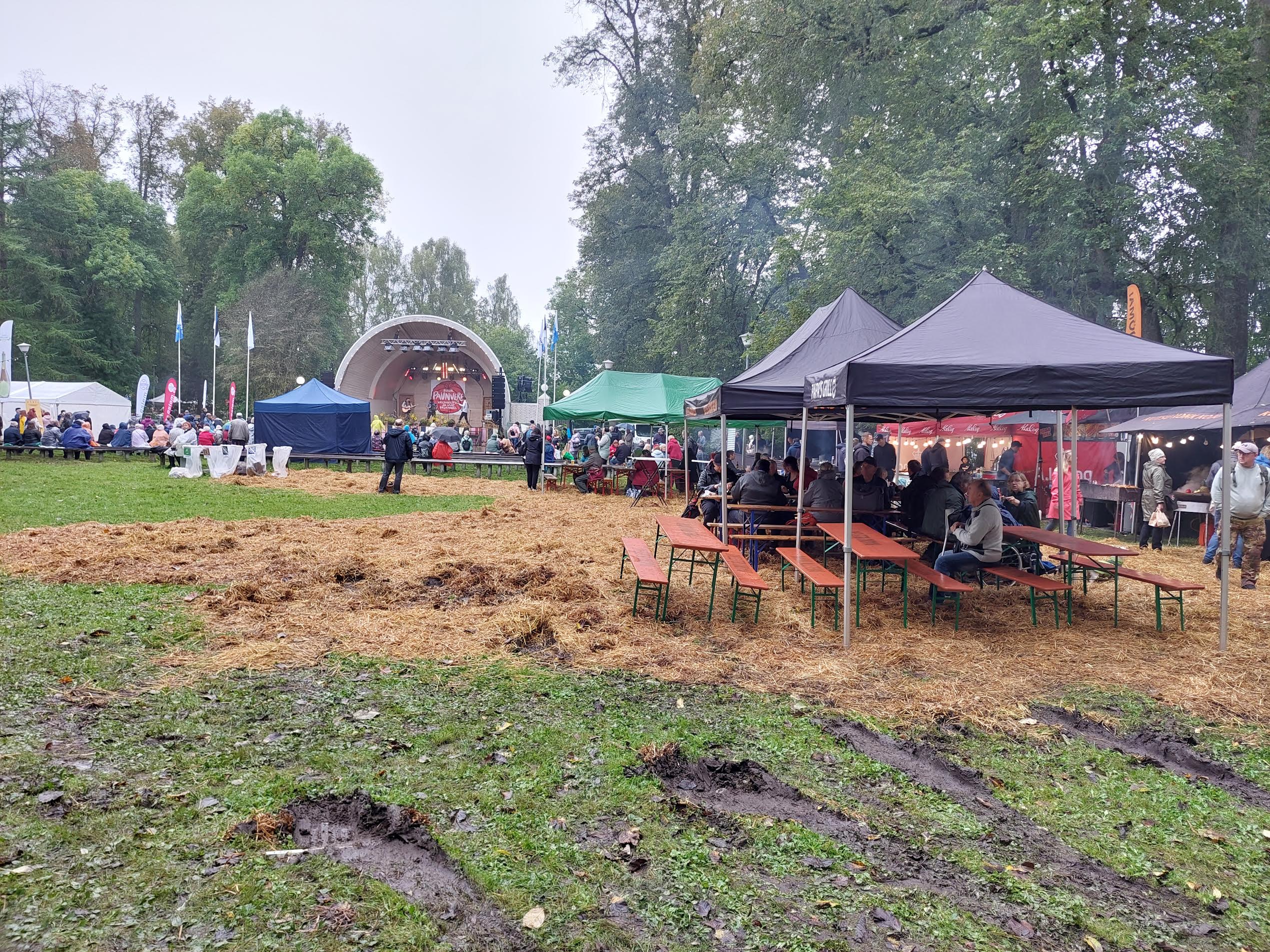 Suurema pori peitmiseks oli kohapeale veetud ka põhku. Vihm oli laadaplatsi kohati väga pehmeks ja poriseks muutnud. Foto: Sten Sang