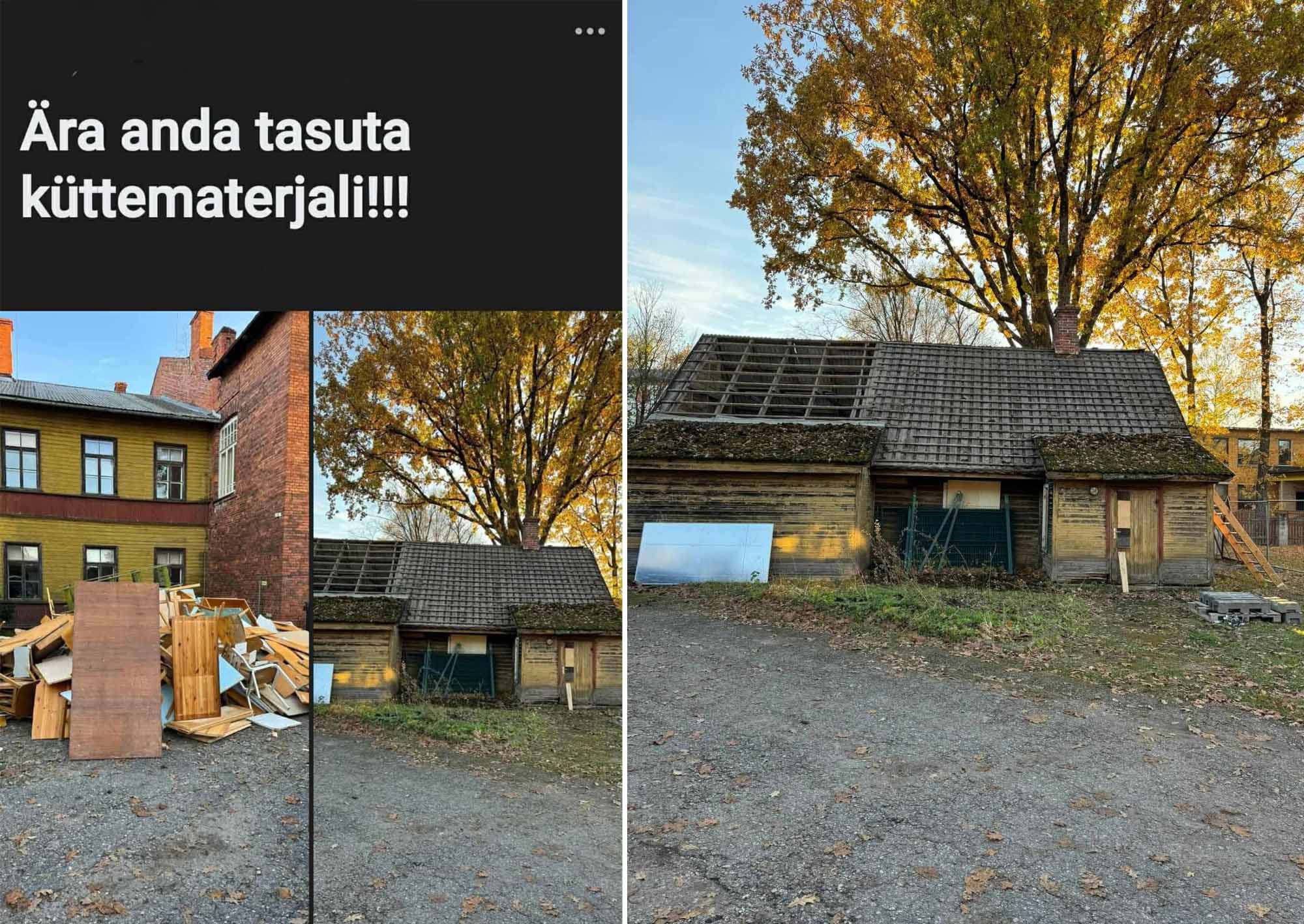 Oktoobri lõpus jäi võrukate somegrupis silma uljas postitus. Seal pakuti nii-öelda küttematerjaliks kõike, mida oli enne keemiliselt töödeldud. Ülemisel fotol paistsid nii mööblitükid kui ka värvitud majalaudis. Fotod: ERAKOGU