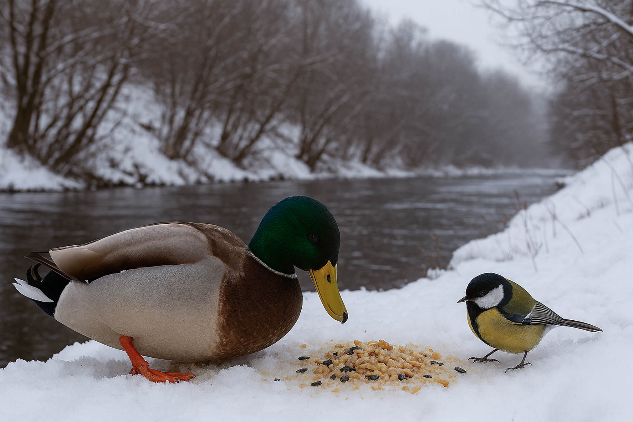 Inimestel tekib talvisel ajal vastupandamatu kihk asuda toitma nii vee- kui ka aialinde. Neile inimtoidu pakkumine on väga vale. Eelistama peab tiivulise organismile paslikku kraami. Foto: AIGAR NAGEL